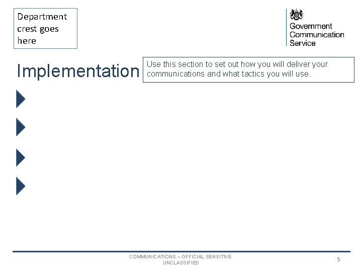 Department crest goes here Implementation Use this section to set out how you will