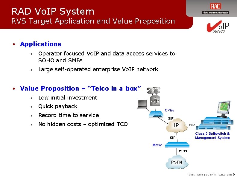 RAD Vo. IP System RVS Target Application and Value Proposition • Applications • Operator