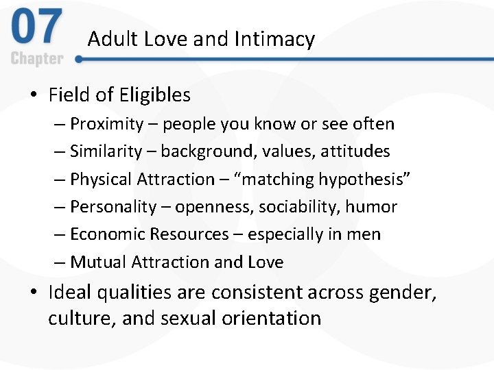 Adult Love and Intimacy • Field of Eligibles – Proximity – people you know