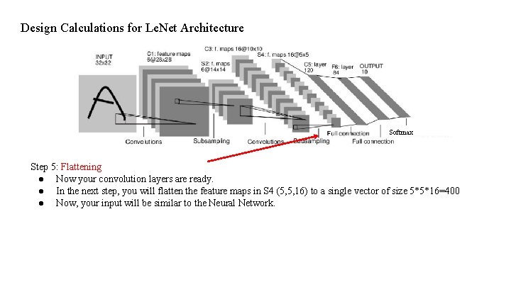 Design Calculations for Le. Net Architecture Softmax Step 5: Flattening ● Now your convolution Design Calculations for Le. Net Architecture Softmax Step 5: Flattening ● Now your convolution