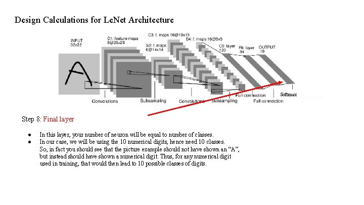 Design Calculations for Le. Net Architecture Softmax Step 8: Final layer ● ● In Design Calculations for Le. Net Architecture Softmax Step 8: Final layer ● ● In