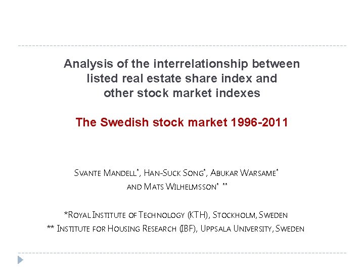 Analysis of the interrelationship between listed real estate share index and other stock market