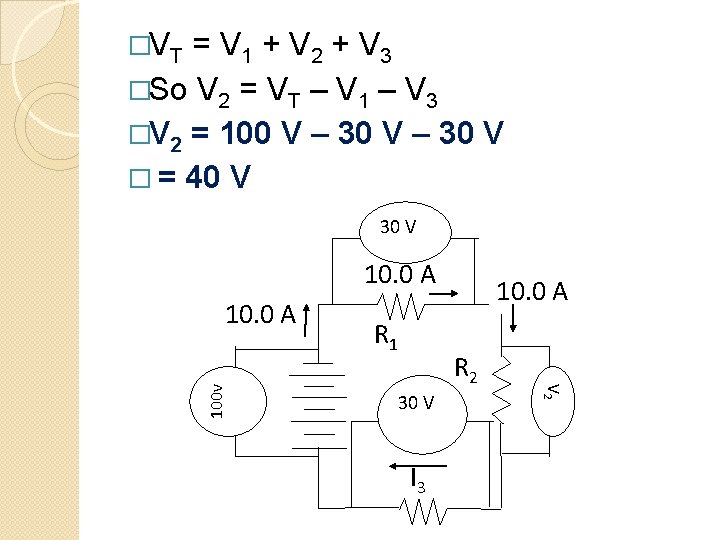 �VT = V 1 + V 2 + V 3 �So V 2 =