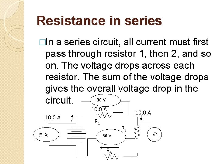Resistance in series �In a series circuit, all current must first pass through resistor