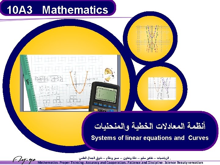 10 A 3 Mathematics ﺃﻨﻈﻤﺔ ﺍﻟﻤﻌﺎﺩﻻﺕ ﺍﻟﺨﻄﻴﺔ ﻭﺍﻟﻤﻨﺤﻨﻴﺎﺕ Systems of linear equations and Curves