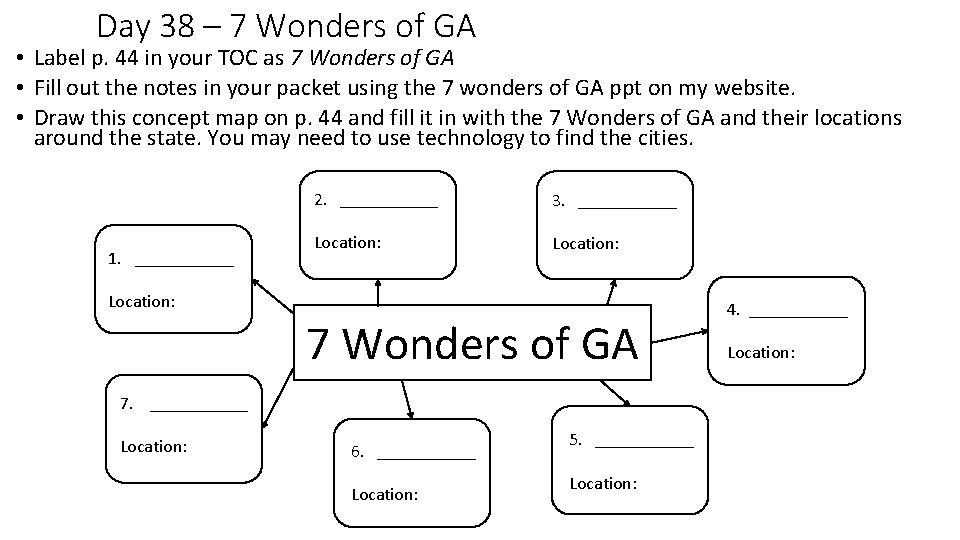 Day 38 – 7 Wonders of GA • Label p. 44 in your TOC