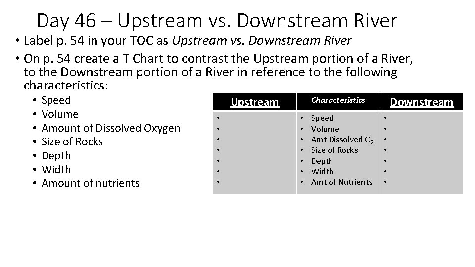 Day 46 – Upstream vs. Downstream River • Label p. 54 in your TOC