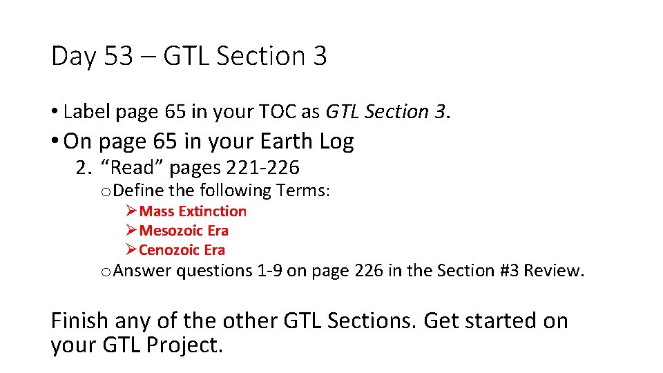 Day 53 – GTL Section 3 • Label page 65 in your TOC as