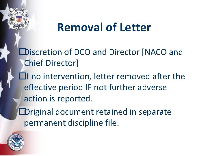 Removal of Letter �Discretion of DCO and Director [NACO and Chief Director] �If no