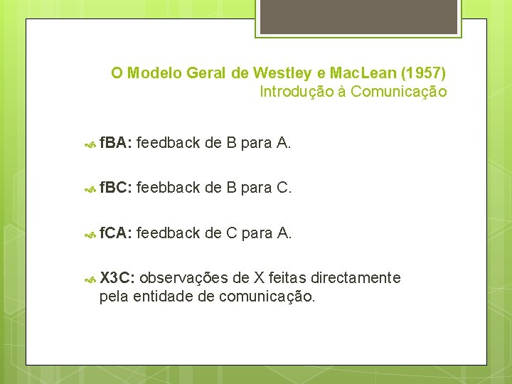 O Modelo Geral de Westley e Mac. Lean (1957) Introdução à Comunicação f. BA: