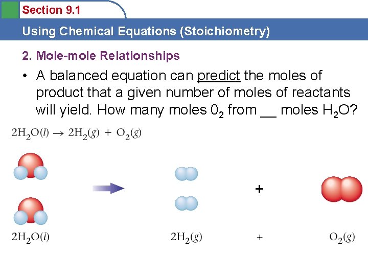 Section 9. 1 Using Chemical Equations (Stoichiometry) 2. Mole-mole Relationships • A balanced equation