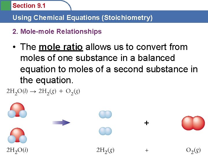 Section 9. 1 Using Chemical Equations (Stoichiometry) 2. Mole-mole Relationships • The mole ratio