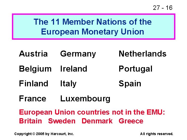 27 - 16 The 11 Member Nations of the European Monetary Union Austria Germany