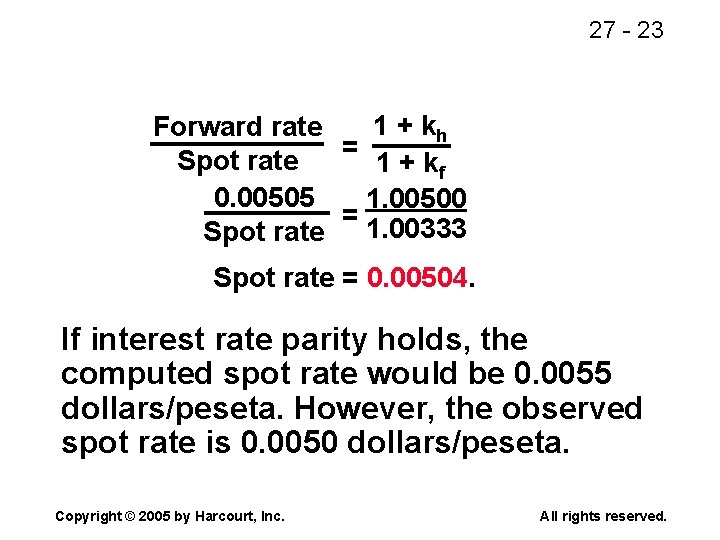 27 - 23 1 + kh Forward rate = Spot rate 1 + kf