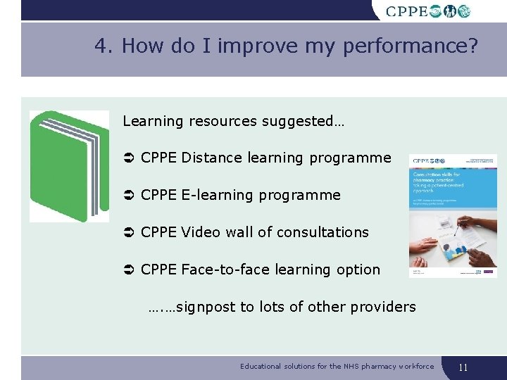 4. How do I improve my performance? Learning resources suggested… CPPE Distance learning programme