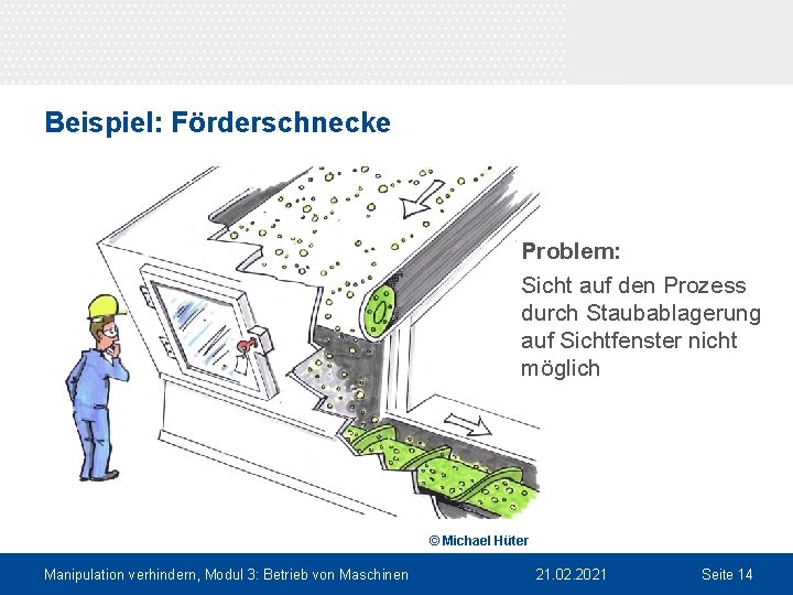 Beispiel: Förderschnecke Problem: Sicht auf den Prozess durch Staubablagerung auf Sichtfenster nicht möglich ©