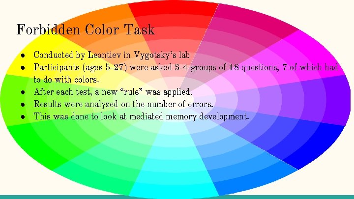 Forbidden Color Task ● Conducted by Leontiev in Vygotsky’s lab ● Participants (ages 5
