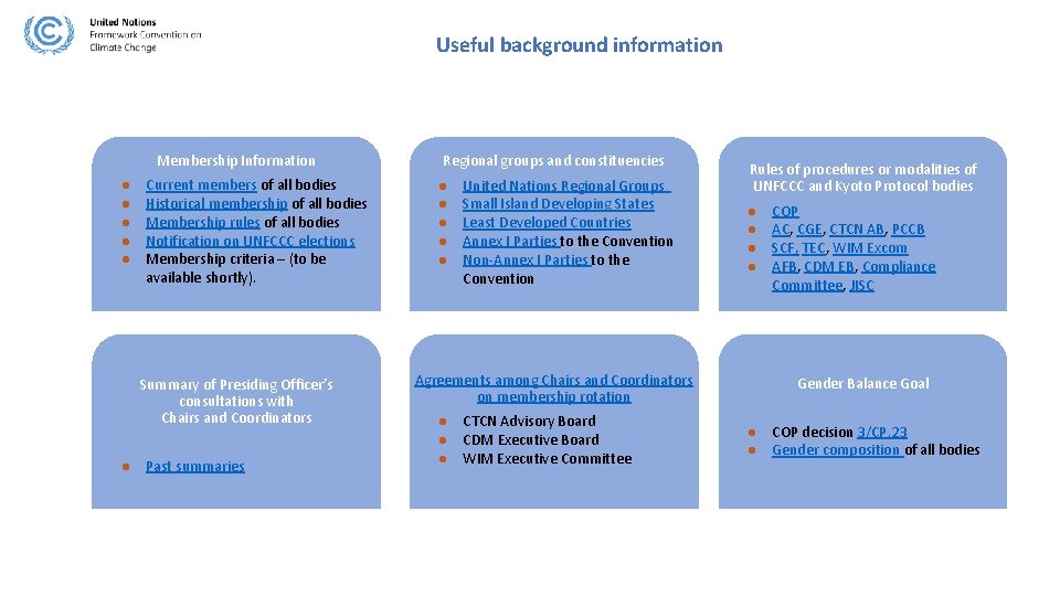 Useful background information Membership Information ● ● ● Current members of all bodies Historical