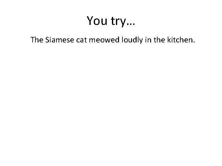 You try… The Siamese cat meowed loudly in the kitchen. 