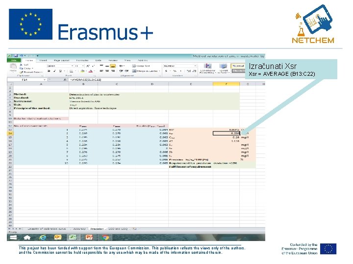 Izračunati Xsr = AVERAGE (B 13: C 22) ___________________________________________________ This project has been funded