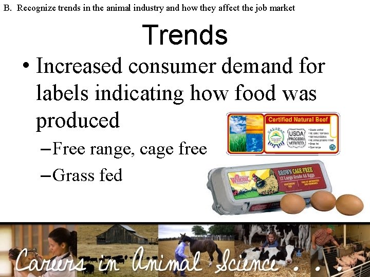 B. Recognize trends in the animal industry and how they affect the job market