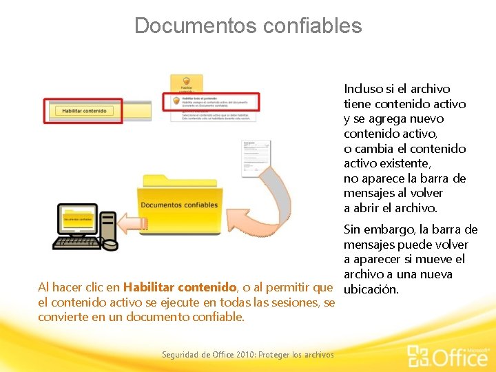 Documentos confiables Incluso si el archivo tiene contenido activo y se agrega nuevo contenido