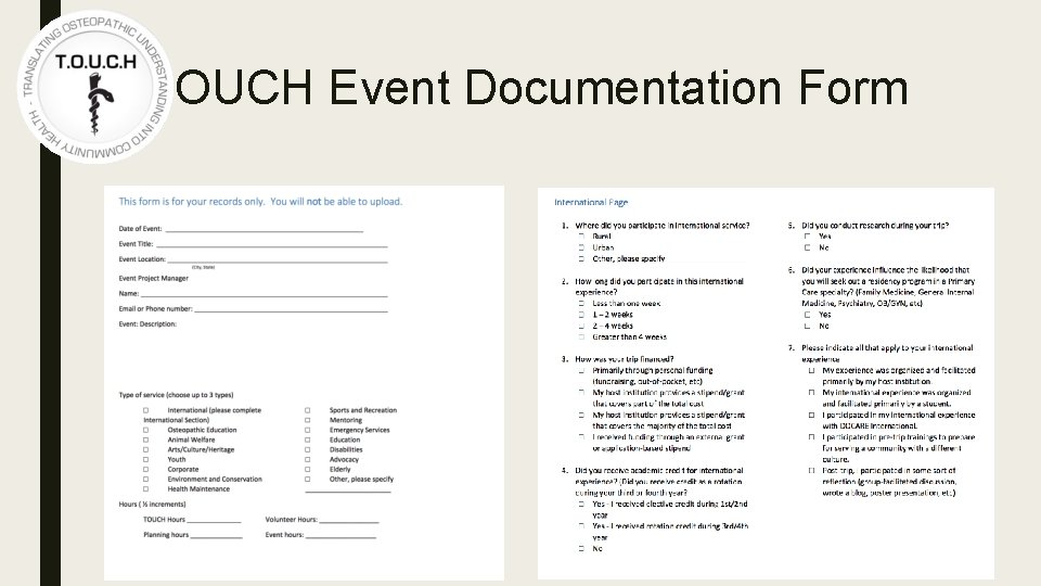 TOUCH Event Documentation Form 