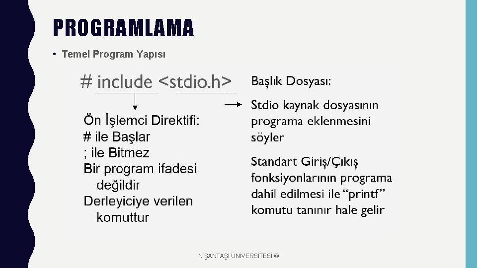 PROGRAMLAMA • Temel Program Yapısı NİŞANTAŞI ÜNİVERSİTESİ © 