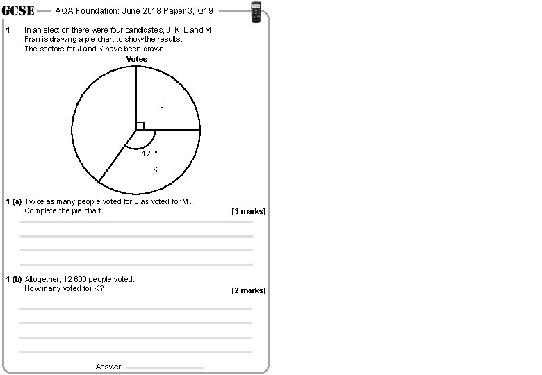 AQA Foundation: June 2018 Paper 3, Q 19 1 In an election there were