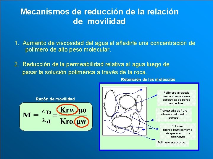 Mecanismos de reducción de la relación de movilidad 1. Aumento de viscosidad del agua