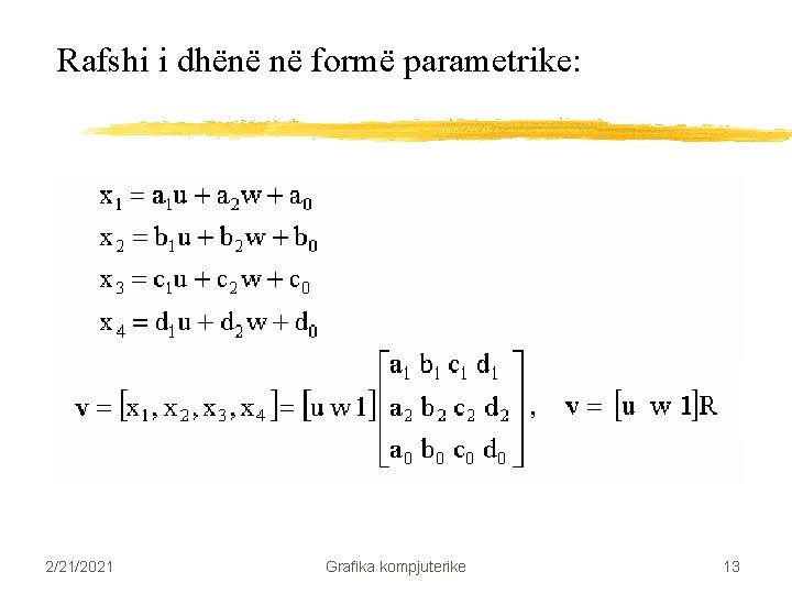 Rafshi i dhënë në formë parametrike: 2/21/2021 Grafika kompjuterike 13 Rafshi i dhënë në formë parametrike: 2/21/2021 Grafika kompjuterike 13