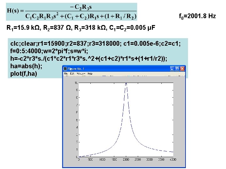 f 0=2001. 8 Hz R 1=15. 9 kΩ, R 2=837 Ω, R 3=318 kΩ,