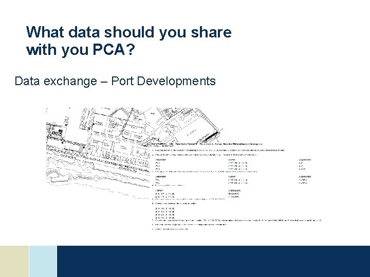What data should you share with you PCA? Data exchange – Port Developments What data should you share with you PCA? Data exchange – Port Developments