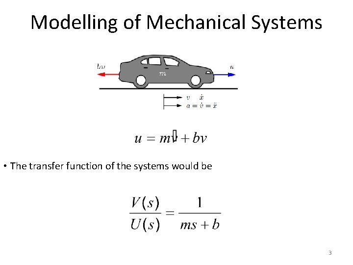 Modelling of Mechanical Systems • The transfer function of the systems would be 3