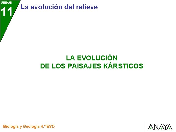 UNIDAD 11 La evolución del relieve LA EVOLUCIÓN DE LOS PAISAJES KÁRSTICOS Biología y UNIDAD 11 La evolución del relieve LA EVOLUCIÓN DE LOS PAISAJES KÁRSTICOS Biología y
