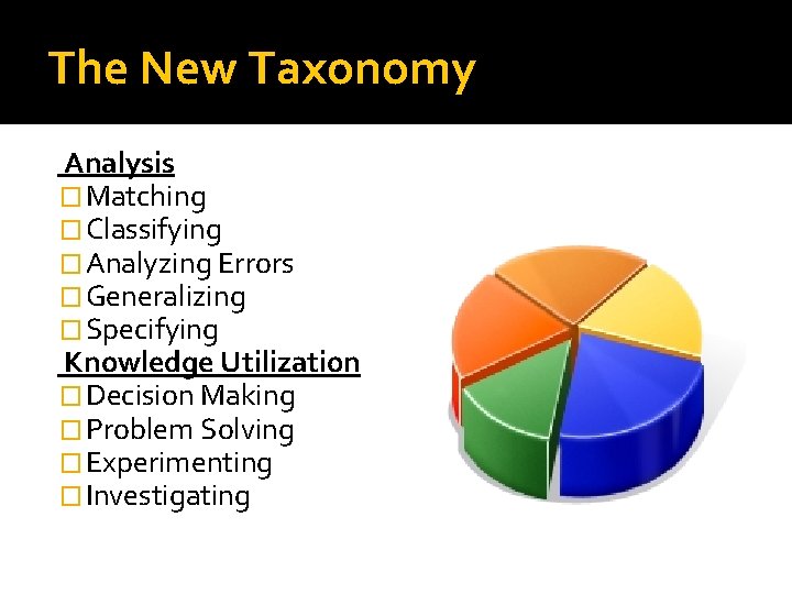 The New Taxonomy Analysis � Matching � Classifying � Analyzing Errors � Generalizing �