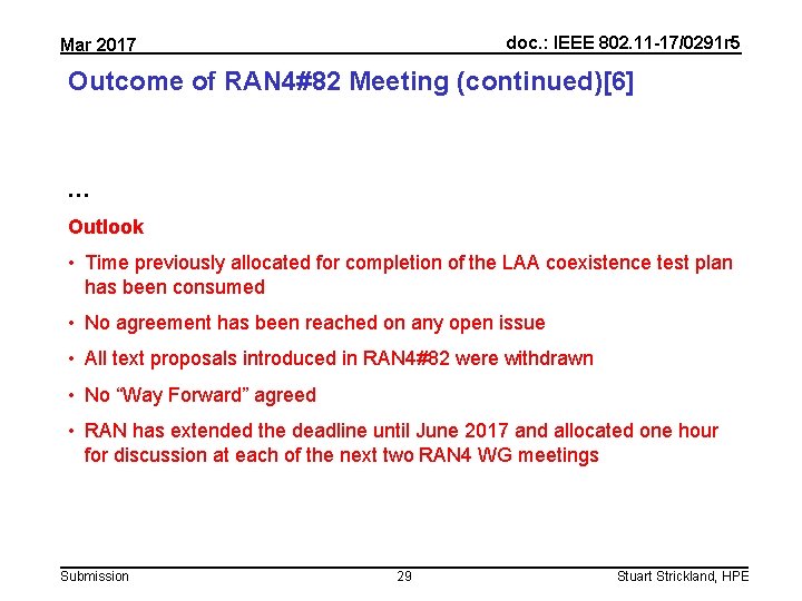 doc. : IEEE 802. 11 -17/0291 r 5 Mar 2017 Outcome of RAN 4#82