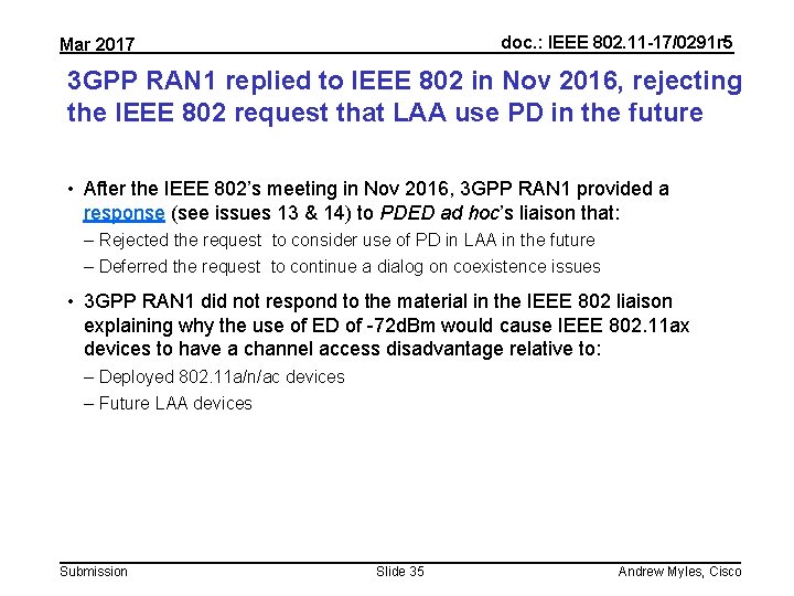 doc. : IEEE 802. 11 -17/0291 r 5 Mar 2017 3 GPP RAN 1