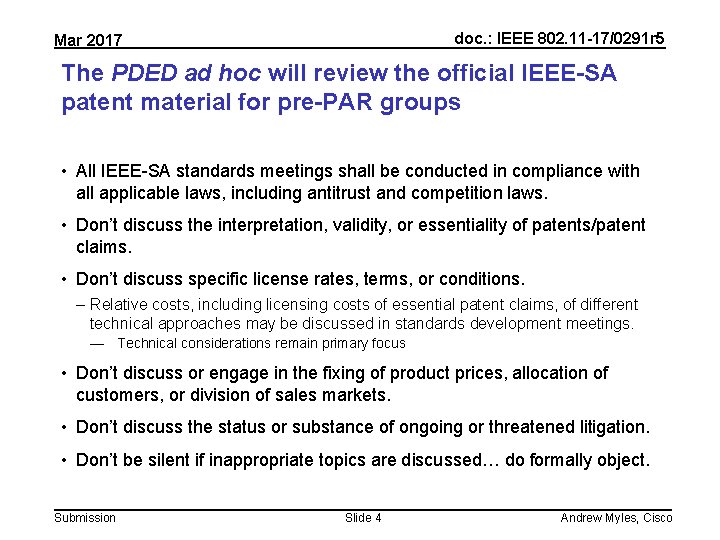 doc. : IEEE 802. 11 -17/0291 r 5 Mar 2017 The PDED ad hoc