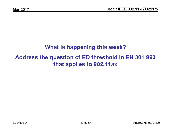 doc. : IEEE 802. 11 -17/0291 r 5 Mar 2017 What is happening this