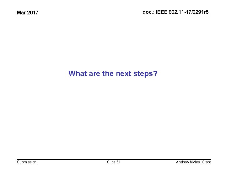 doc. : IEEE 802. 11 -17/0291 r 5 Mar 2017 What are the next