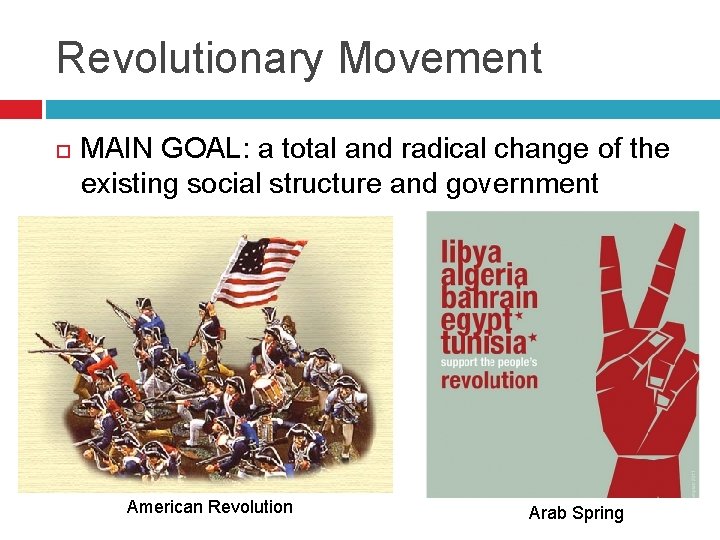 Revolutionary Movement MAIN GOAL: a total and radical change of the existing social structure