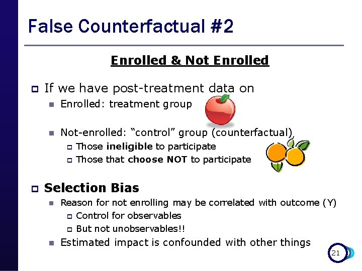 False Counterfactual #2 Enrolled & Not Enrolled p If we have post-treatment data on