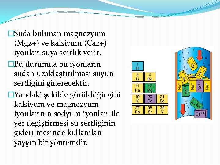 �Suda bulunan magnezyum (Mg 2+) ve kalsiyum (Ca 2+) iyonları suya sertlik verir. �Bu