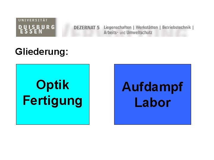 Gliederung: Optik Fertigung Aufdampf Labor 