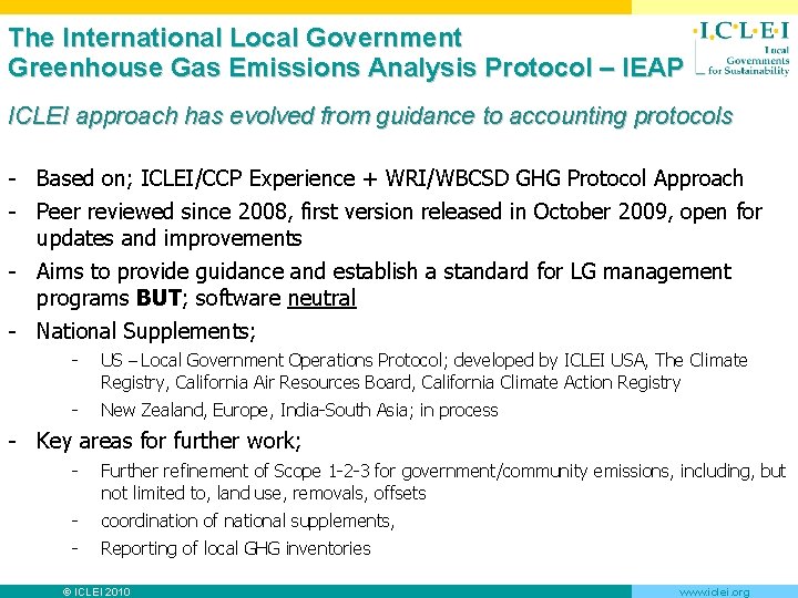 The International Local Government Greenhouse Gas Emissions Analysis Protocol – IEAP ICLEI approach has