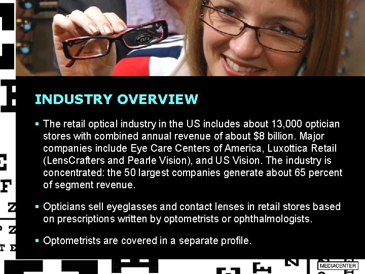 INDUSTRY OVERVIEW § The retail optical industry in the US includes about 13, 000