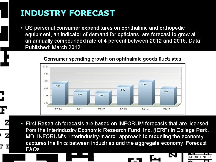 INDUSTRY FORECAST § US personal consumer expenditures on ophthalmic and orthopedic equipment, an indicator