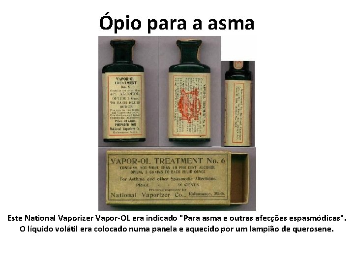 Ópio para a asma Este National Vaporizer Vapor-OL era indicado "Para asma e outras