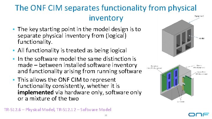 The ONF CIM separates functionality from physical inventory • The key starting point in The ONF CIM separates functionality from physical inventory • The key starting point in